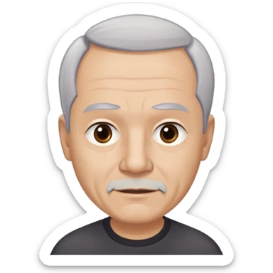 Front-facing portrait of René Monclova. Older Hispanic man with light complexion, round face, and wide jawline. Short gray-white hair with receding hairline. Expressive dark eyes, prominent eyebrows. Professional appearance. Wearing a dark shirt. sticker