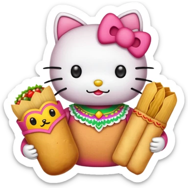 Hello kitty with tamales ￼￼and a Mexican bread ￼ sticker
