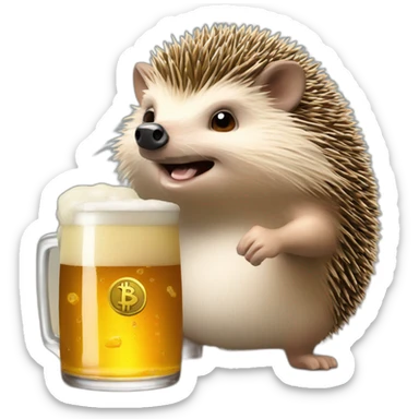 hedgehog drink beer paying in bitcoin sticker