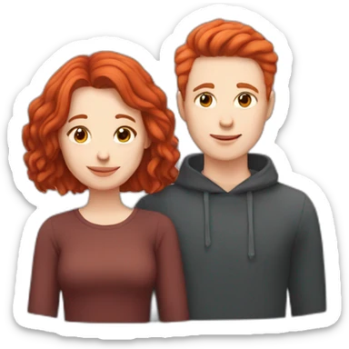 Couple. Non binary pale person with red hair love pale man with brown hair sticker