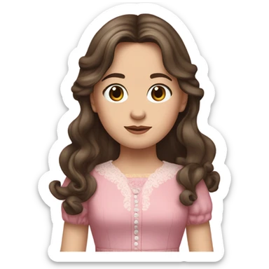 Carrie Ingalls pretty with long dark brown wavy hair realistic and detailed pink dress sticker
