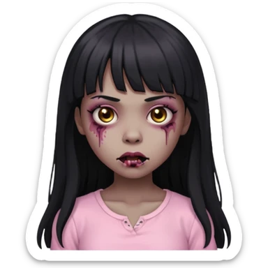 light-skinned Black zombie girl with long black hair and bangs, wearing a light pink blouse sticker