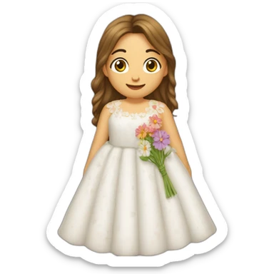 y crespo con un vestido largo y blanco del cual salen flores y mariposas volando sticker