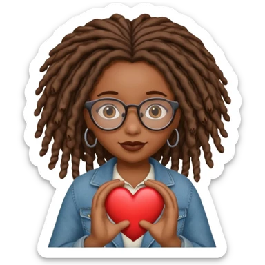African American Girl Scout with glasses and locs holding a heart sticker