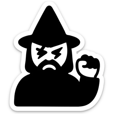 angry wizard with lightning eyes and a balled up fist sticker