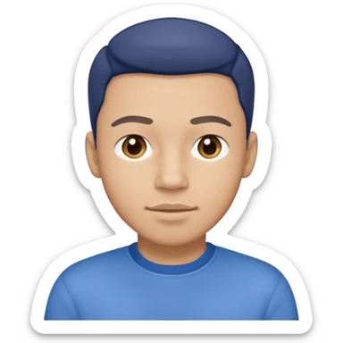 man in blue jumper with a shirt underneath and blue chinos trousers sticker