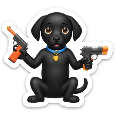 black lab with toy gun sticker