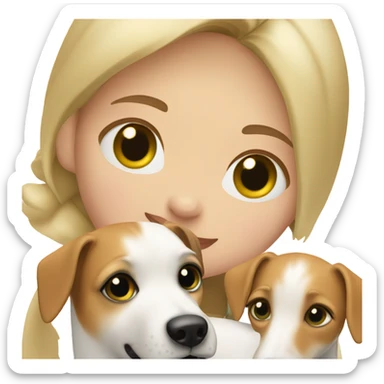 blonde girl with green eyes holds a Jack Russell terrier in her arms sticker