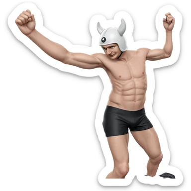 topless boy in playful helmet sticker