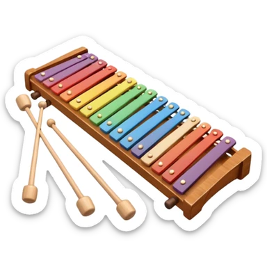 wooden xylophone top view with mallets on the side sticker