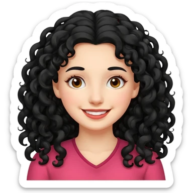 mujer blanca con cabello largo rizado negro sonriendo  sticker