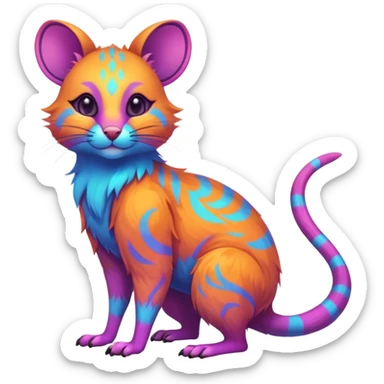 Neon-colored fantasy feline-rodent-marsupial-critter-vernid-fursona animal creature full body with intricate markings  sticker