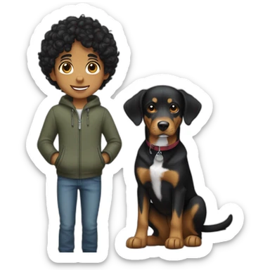 Boy with curly Black Hair with Entlebucher zennenhund sticker