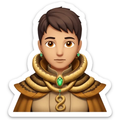 desert sand mage portrait, head and shoulders only, serpent-patterned cloak collar, snake charm necklace, sand vortex around shoulders, glowing amber eyes, 3D cartoon, mobile game icon style, clean background, no text, no watermark
 sticker