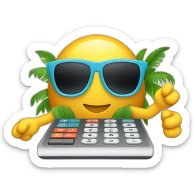 a calculator with legs and arms wearing a hawaiian shirt and sunglasses sticker