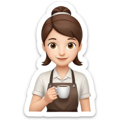 cute barista portrait, head and shoulders only, wearing apron, coffee shop uniform, friendly smile, holding a small coffee cup, 3D cartoon, mobile game icon style, clean background, no text, no watermark
 sticker
