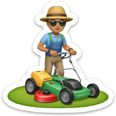 man mowing lawn sticker