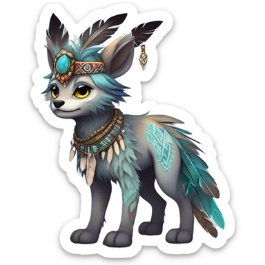cute cool edgy ethereal l epic tribal fantasy animal fursona Fionbri creature by griffsnuff & LiLaiRa & Falvie with exotic colors with intricate patterns and feathers and headdress and necklace full body sticker