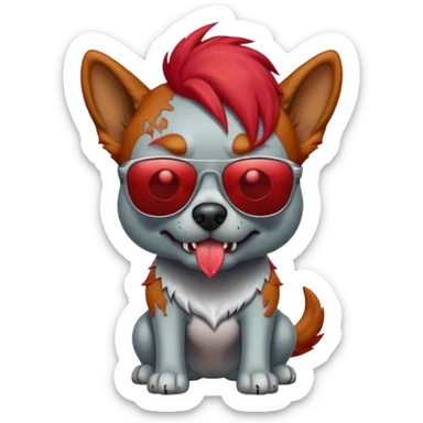 Zombie dog with red hair and sun glasses sticker