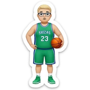 Full Body white plus size male basketball player wearing glasses wearing blue green uniform sticker