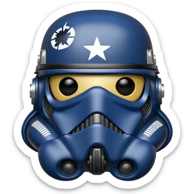 a blueberry wearing a black Star Wars Death Trooper helmet sticker