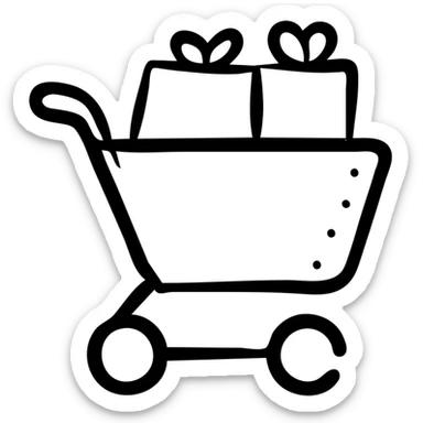 A hand-drawn shopping cart icon with items inside sticker