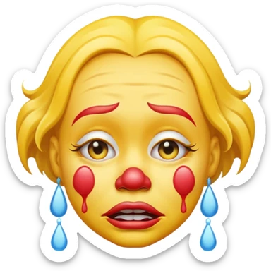 Sobbing yellow emoji clown sticker
