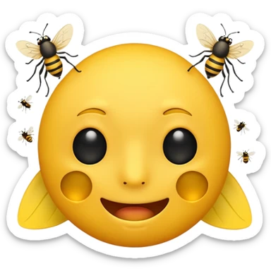 😊🥺 these emojis but with flies around it and its happy yellow face emoji black eyes sticker