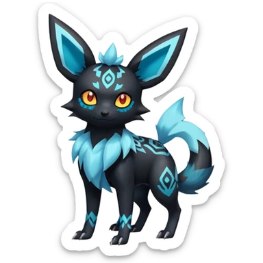 Shiny Exotic Badass Colorful Ethereal Royal Mysterious Gothic Umbreon-Jolteon-Litten-Noibat-Pokémon-Fakémon-hybrid-creature (full body) with pattern-markings sticker