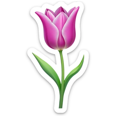 Cinematic Realistic Tulip Emoji, Elegant and simple, with soft, smooth petals in shades of pink and purple, gently curved and reaching upward. The slender green stem contrasts against the delicate bloom, while surrounding greenery adds a peaceful touch. Soft glowing outline, capturing the essence of springtime beauty and grace in a delicate tulip. sticker