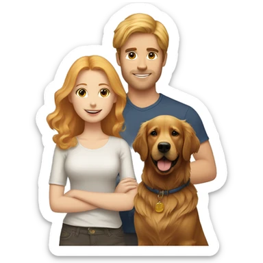 Strawberry blonde girl with a dark haired guy and a golden retriever  sticker