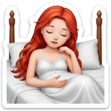Red long hair girl sleeping in bed alone sticker