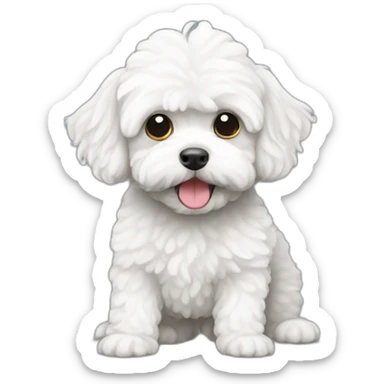 a white maltipoo pinching sticker