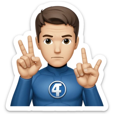 Reed Richard’s from the Fantastic 4 holding up 4 fingers thumb down out in front of himself with only one hand sticker