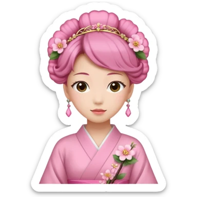 Japanese Princess with floral hairpin, pink sticker