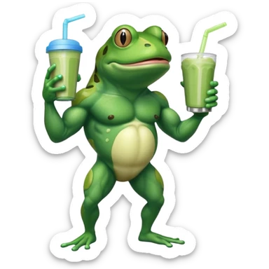 crazy muscular frog drinking protein shake sticker
