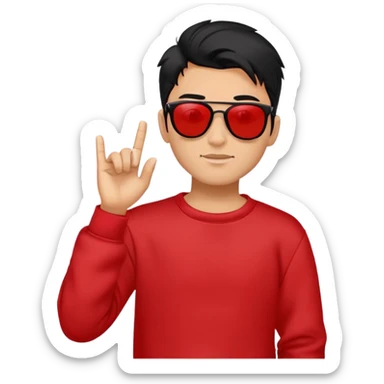 A guy in a red sweatshirt with sunglasses, with stylish black hair, stands in a cool pose sticker