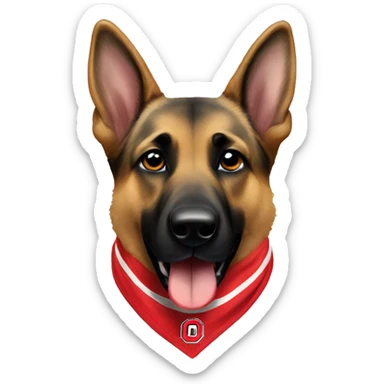 German Shepherd wearing an Ohio state bandana sticker