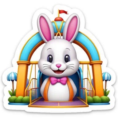 fun amusement park entrance with a bunny mascot, inspired by Walibi sticker