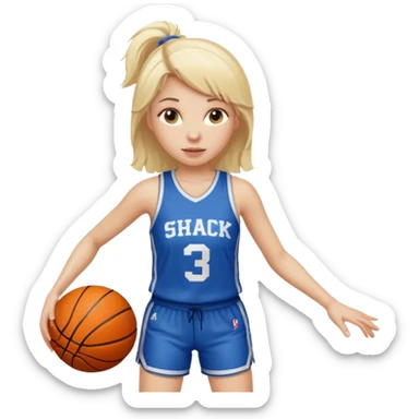 White Blonde girl playing basketball. Her jersey says “shack” sticker