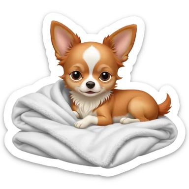 Long haired chihuahua, beige/redhaired with white chest and white socks, sleeping cutely under blanket sticker