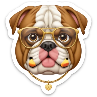 Olde English bulldog with glasses and a gold chain sticker