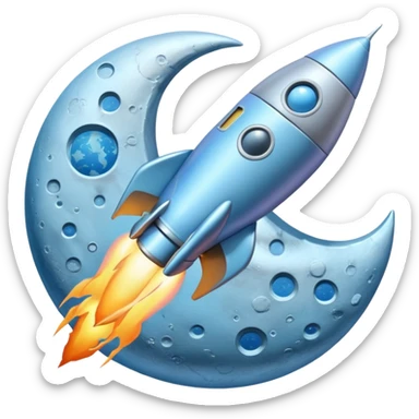 a pastel baby blue rocket ship landing on the moon  sticker