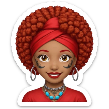 afro hair with red head bandana and lots of face tattoo black skin girl sticker