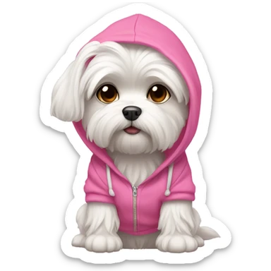 maltese dog breed with pink hoodie sticker
