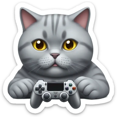 Fat british shorthair cat playing video games  sticker