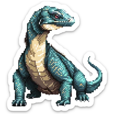 Pixel art komodo dragon with detailed scales and forked tongue sticker