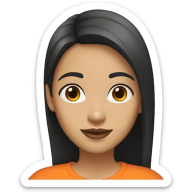 woman, black straight hair, light skin color, orange t-shirt sticker