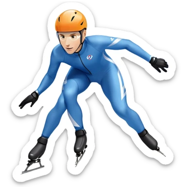 An icon showing a grand arena, snow-covered mountains in the distance, and a crisp blue sky. professional speed skater leaning into a turn on a polished ice track, dressed in a sleek suit and helmet. Transparent background highlights speed and precision. sticker