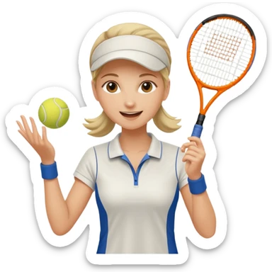 female tennis player mid-serve cheerful expression sticker